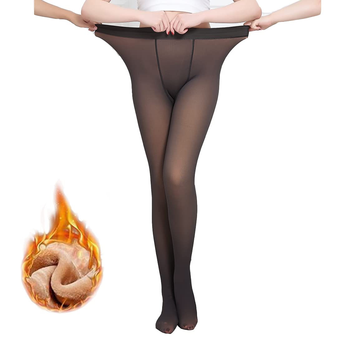 Fleece Lined Tights Women Sheer Fake Translucent Tights Faux Translucent Winter Thermal Warm High Waisted Leggings